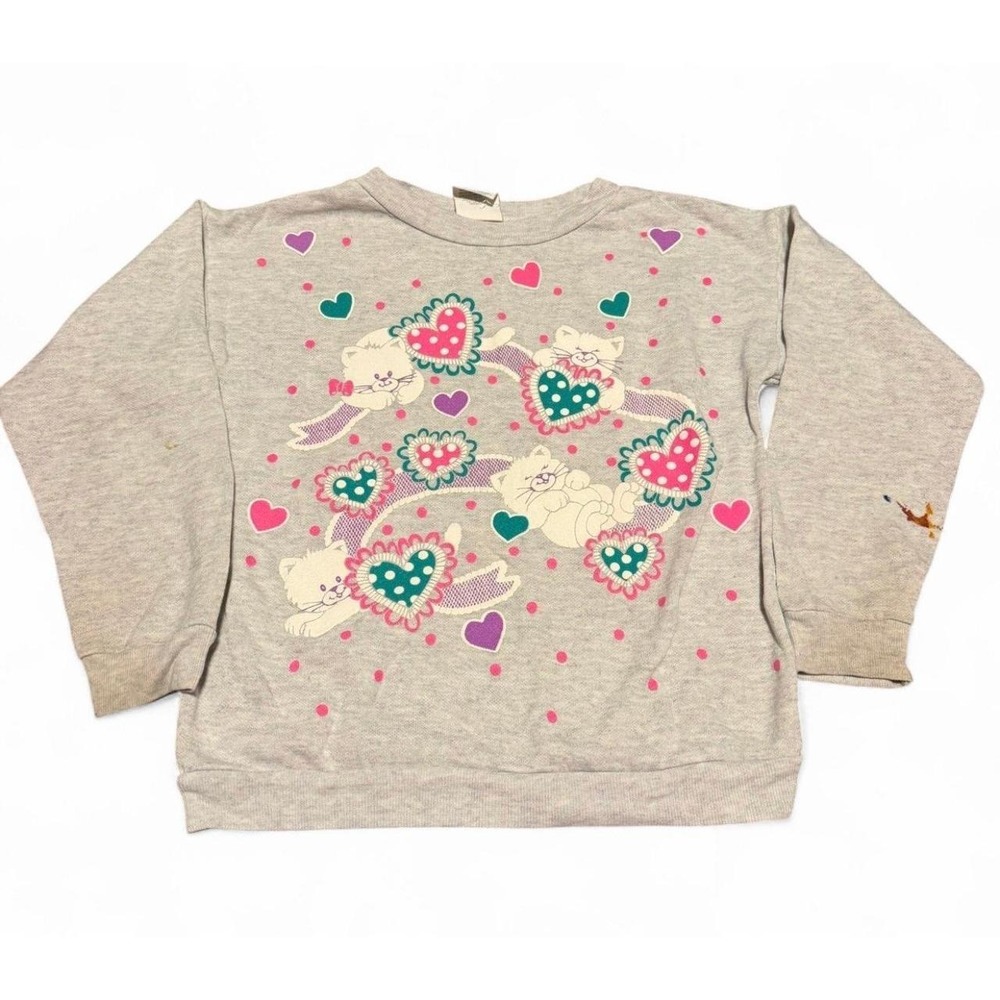 Vintage 90s Crepe Suzette Spumoni Girls Sweatshirt Size 6X Cats Hearts Valentine
